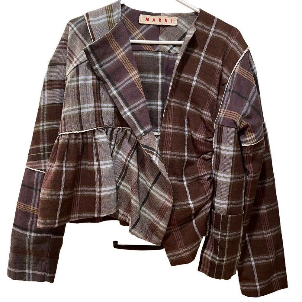 Marni Women’s Coat Peplum Plaid Flannel Size 42